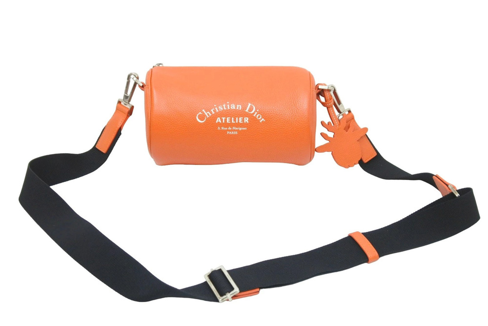 Christian Dior Atelier Shoulder Bag Roller Grained Calfskin Orange Black